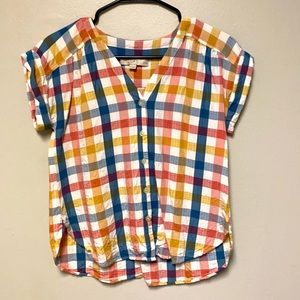 Loft XSP Pastel Plaid Shortsleeved Top